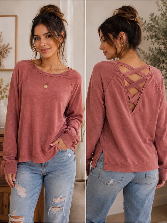 RACHEL Rachel Roy Tops - 🌸 Rachel Roy- Dusty Rose Crisscross Back Sweatshirt Size Small